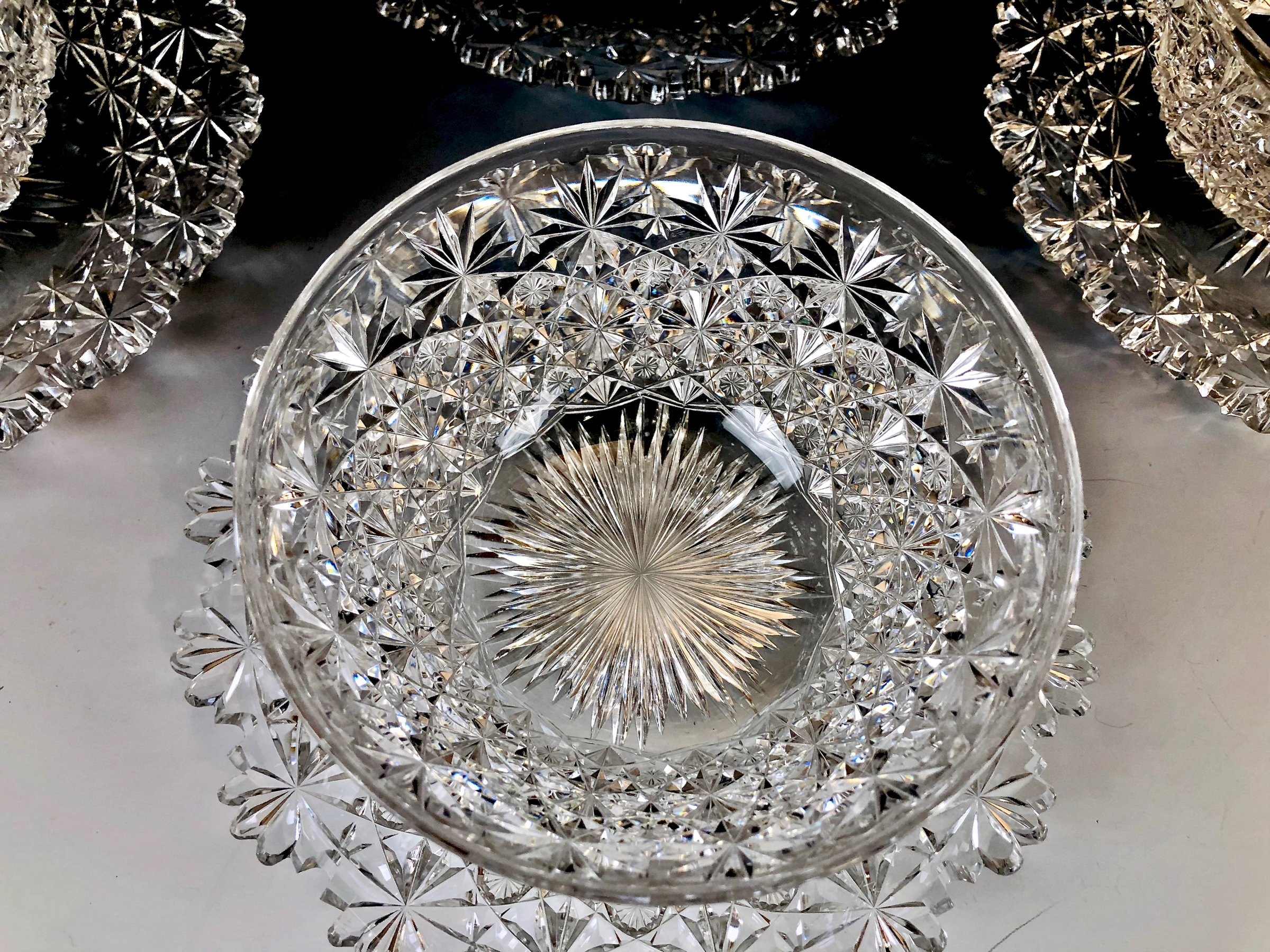 Antique AMERICAN BRILLIANT Cut Glass RUSSIAN Cut Finger Bowls Matching