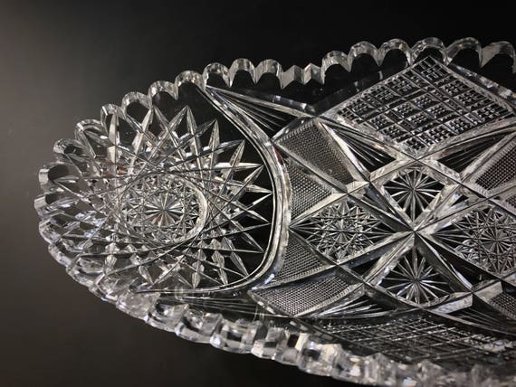 Antique American Brilliant Period Cut Glass Better Celery Tray Very Heavy Blank ABP