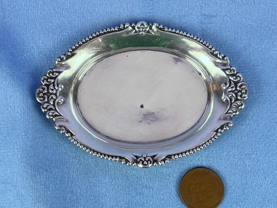 Sterling Silver Repoussé MINIATURE TRAY Dollhouse Size
