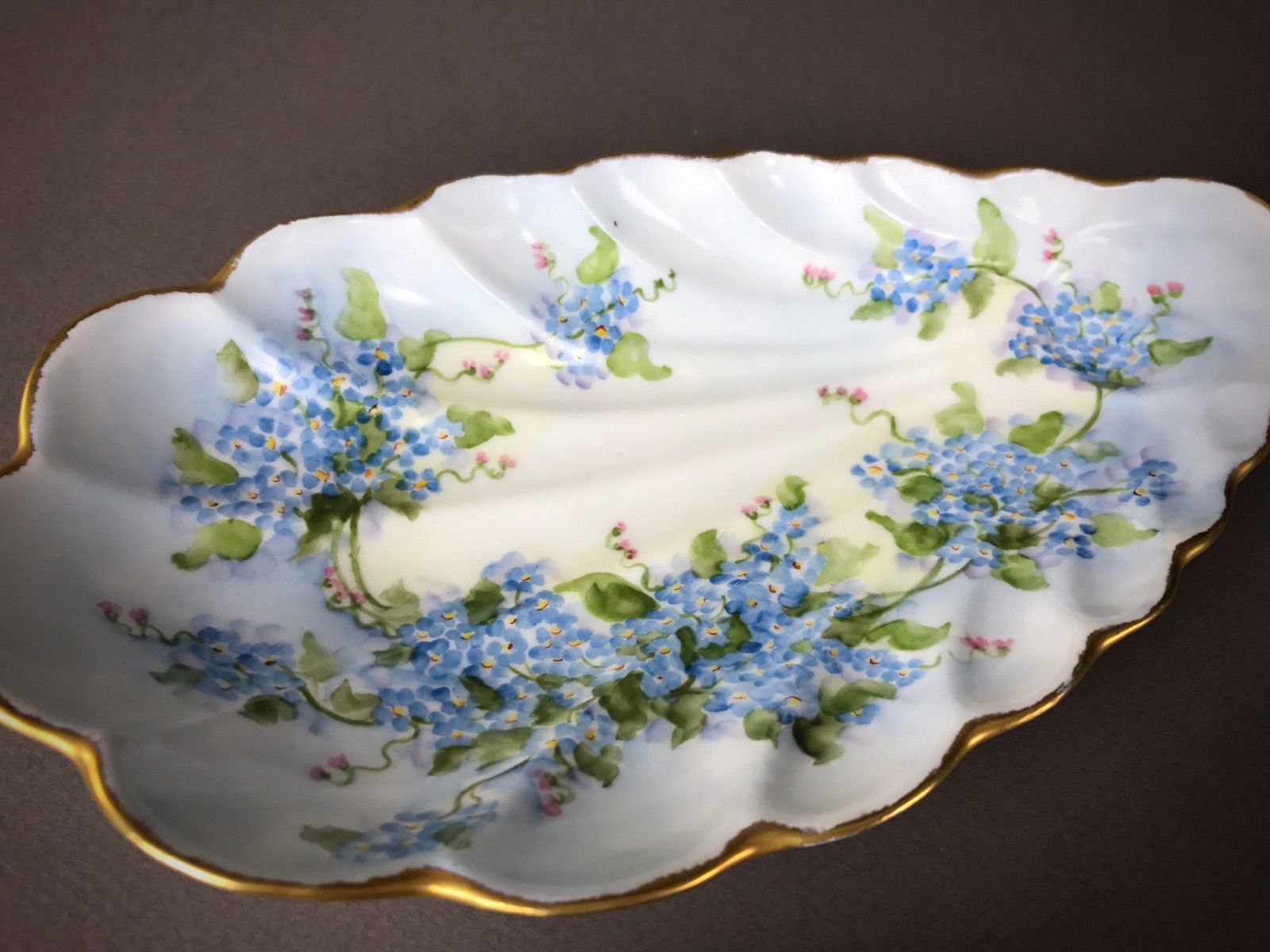 Antique LIMOGES Shell Form Dish Hand Painted Gilt Edged S&S