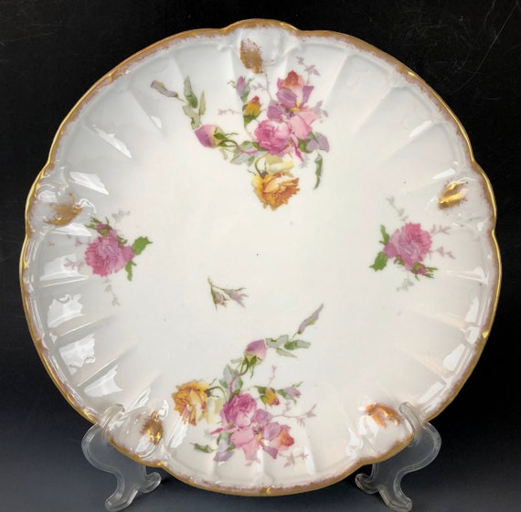 Blakeman & Henderson Limoges Huge Charger Pink and Yellow Rose Decoration