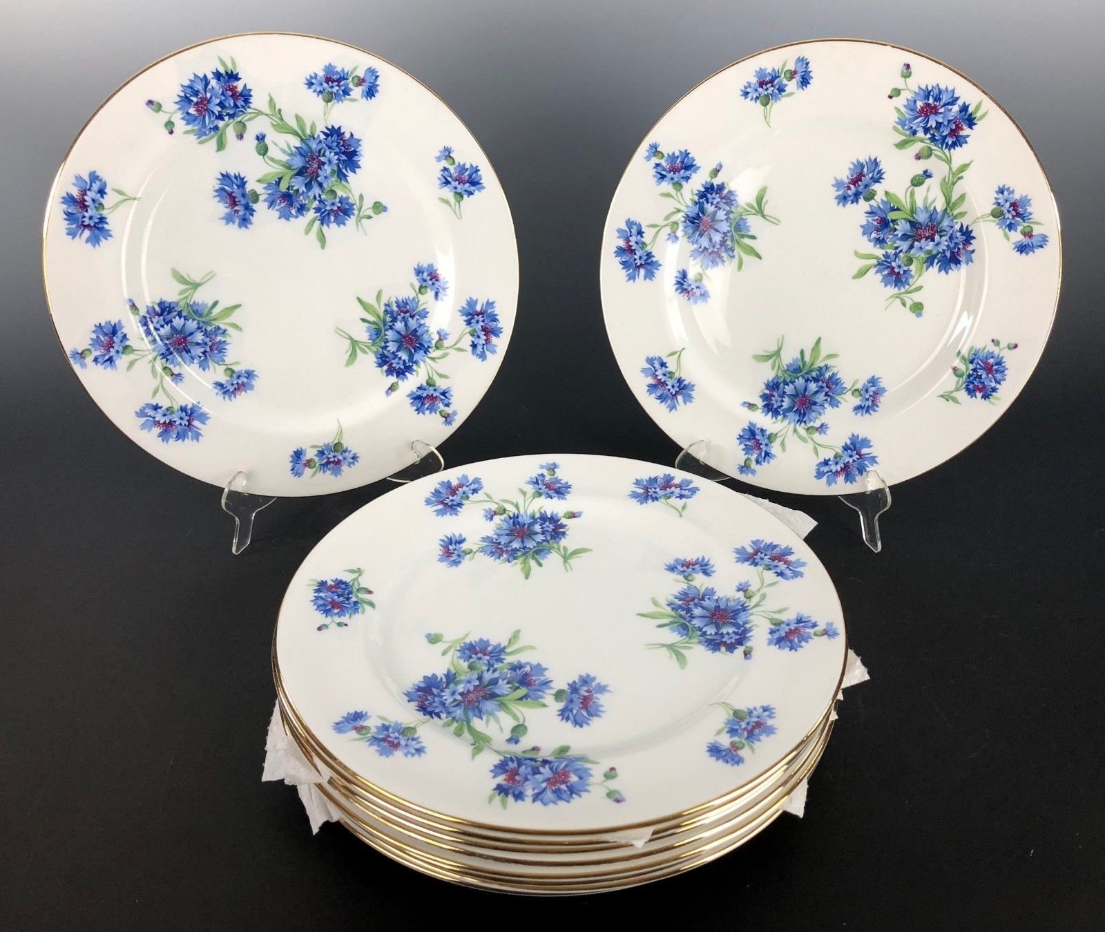 Vintage HAMMERSLEY CHINA Cornflower Blue Pattern 10 Dinner Plates