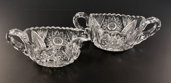 Antique American Brilliant Cut Glass Oval Form CREAM and SUGAR Set ABP