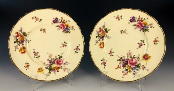 Antique CAULDON CHINA England 9" Luncheon Plates Floral posies Decoration 2 PCS Circa 1905-1920