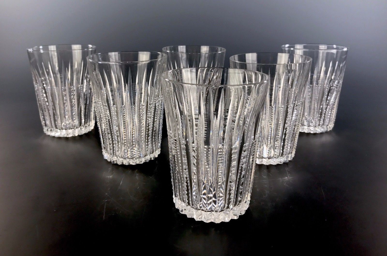 Antique American Brilliant Cut Glass Tumblers Beaded Prism Cutting SET