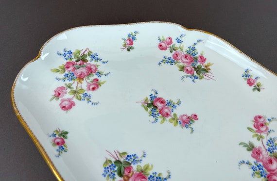 Antique MINTONS Vanity Tray All Hand Painted Pink Roses Blue Forget Me Nots 1861