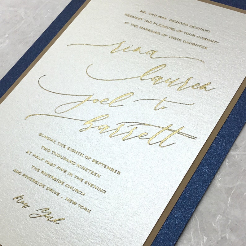 Deposit Rina Blue Gold Wedding Invitations