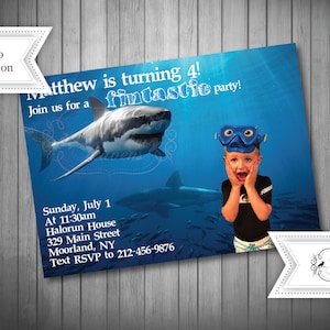 Shark Invite, Shark Swimming Invite, Jaws Shark Birthday, Shark Party, Baby Shark Invite, Photo Shark Invitation, Swim with Sharks Invite