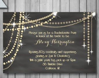 Großartige Gatsby-Party-Einladung, Roaring 20's Einladung, Art-Deco-Einladung, Twinkling Light-Einladung, String Light-Einladung, Kronleuchter-Einladung