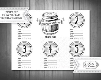 INSTANT DOWNLOAD - Bourbon Tasting Score Card, Bourbon flight, Bourbon Tasting Kit, Blind Bourbon Tasting Card, Bourbon Rating Placemat