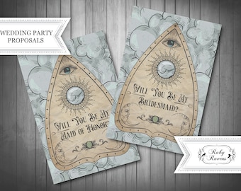 INSTANT DOWNLOAD-Printable Ouija Planchette Board Bridesmaid Proposal Invite, Will you be my bridesmaid invite card, Gothic Proposal Cards