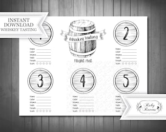 Whiskey Tasting Scorecard, flight, Whiskey Tasting Kit, Blind Whiskey Tasting Card, Whiskey Rating Placemat, ratings mat, tasting kit