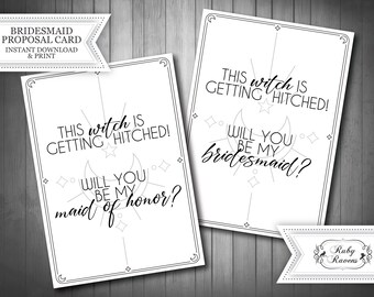 INSTANT DOWNLOAD This Witch is getting hitched, Will you be my bridesmaid proposal card, Bride Coven, Tarot Bridesmaid, Bridal witch