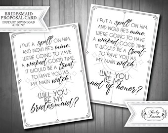 INSTANT DOWNLOAD Will you be my bridesmaid, Tarot Bridesmaid Proposal Invite, Mystic Moon, till death do us part, halloween invitation