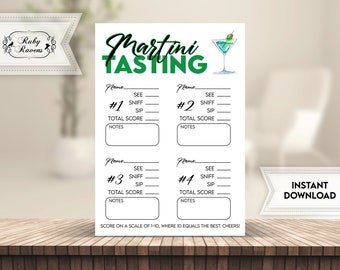 Martini Tasting Score Card, Martini sample, Martini tasting tasting notes, Martini Rating Card,  She's a tini