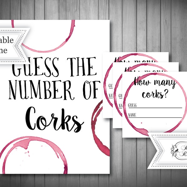 INSTANT DOWNLOAD - Printable Wine Theme Cork Guessing Game, Wine Party, Wine Bachelorette, Bridal Shower Game, Guess How Many Corks