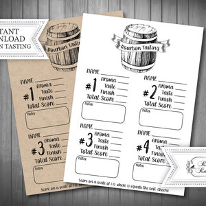 DOWNLOAD INSTANTÂNEO - Cartão de pontuação de degustação de Bourbon, voo de Bourbon, kit de degustação de Bourbon, cartão de degustação de Bourbon cego, cartão de classificação de Bourbon