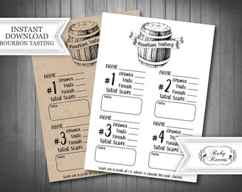 INSTANT DOWNLOAD - Bourbon Tasting Score Card, Bourbon flight, Bourbon Tasting Kit, Blind Bourbon Tasting Card, Bourbon Rating Card