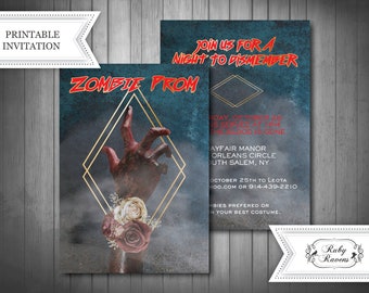 Printable Zombie Invitation, Halloween party invite, Gothic Invitation, A night to dismember, zombie prom, walking dead, Ouija Invite