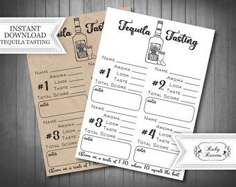 INSTANT DOWNLOAD - Tequila Tasting Score Card, Tequila flight, Tequila Tasting Kit, Blind Tequila Tasting Card, Tequila Rating Card