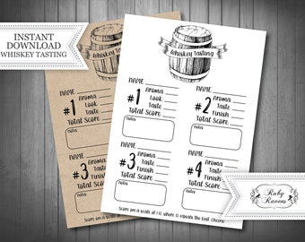 INSTANT DOWNLOAD - Whiskey Tasting Score Card, Whiskey flight, Whiskey Tasting Kit, Blind Whiskey Tasting Card, Whiskey Rating Card