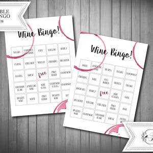 Bingo con temática de vino, Fiesta del vino, Despedida de soltera con vino, Juego de cata de vinos, Bingo de vino, Juego de beber, Juego de vino, descarga instantánea