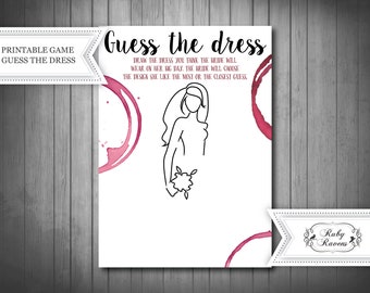 Guess the Dress Bridal Shower Game, Wine Bachelorette, Bridal Shower Game, Guess the brides dress, what's she wearing, wine game