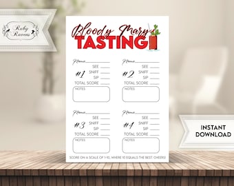 Bloody Mary Tasting Score Card, Bloody Mary sample, Bloody Mary Cocktail tasting tasting notes, Bloody Mary Rating Card, Brunch
