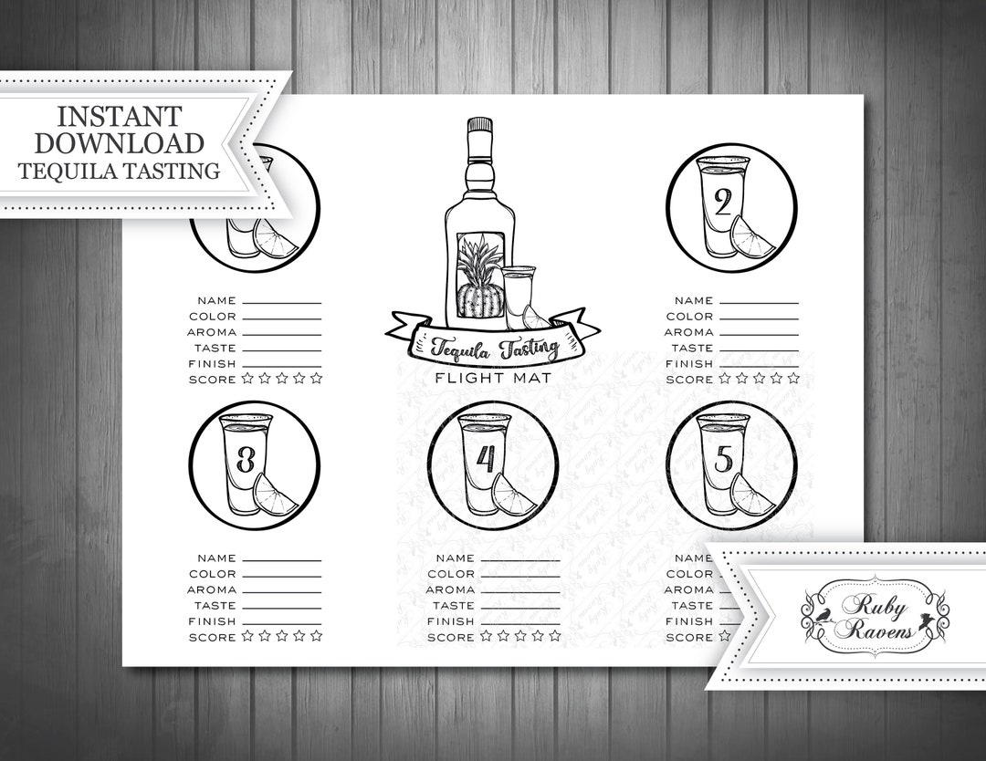 INSTANT DOWNLOAD Tequila Tasting Score Card, Tequila Flight Mat