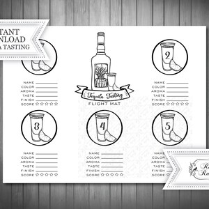 Cartão de pontuação de degustação de tequila, tapete de voo de tequila, kit de degustação de tequila, cartão de degustação de tequila às cegas, jogo americano de classificação de tequila, cinco de maio