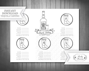 Tequila Tasting Score Card, Tequila flight mat, Tequila Tasting Kit, Blind Tequila Tasting Card, Tequila Rating Placemat, cinco de mayo