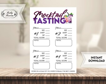 Mocktail Tasting Score Card, Mocktail sample, Mocktail tasting tasting notes, Mocktail  Rating Card, Brunch, non alcoholic happy hour