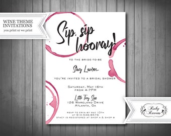 Sip sip hooray invitation, Wine Bridal Shower, Vino before vow, Wine Tasting Party, Lets get tipsy invite, raise a glass, Wine Invite, Wine