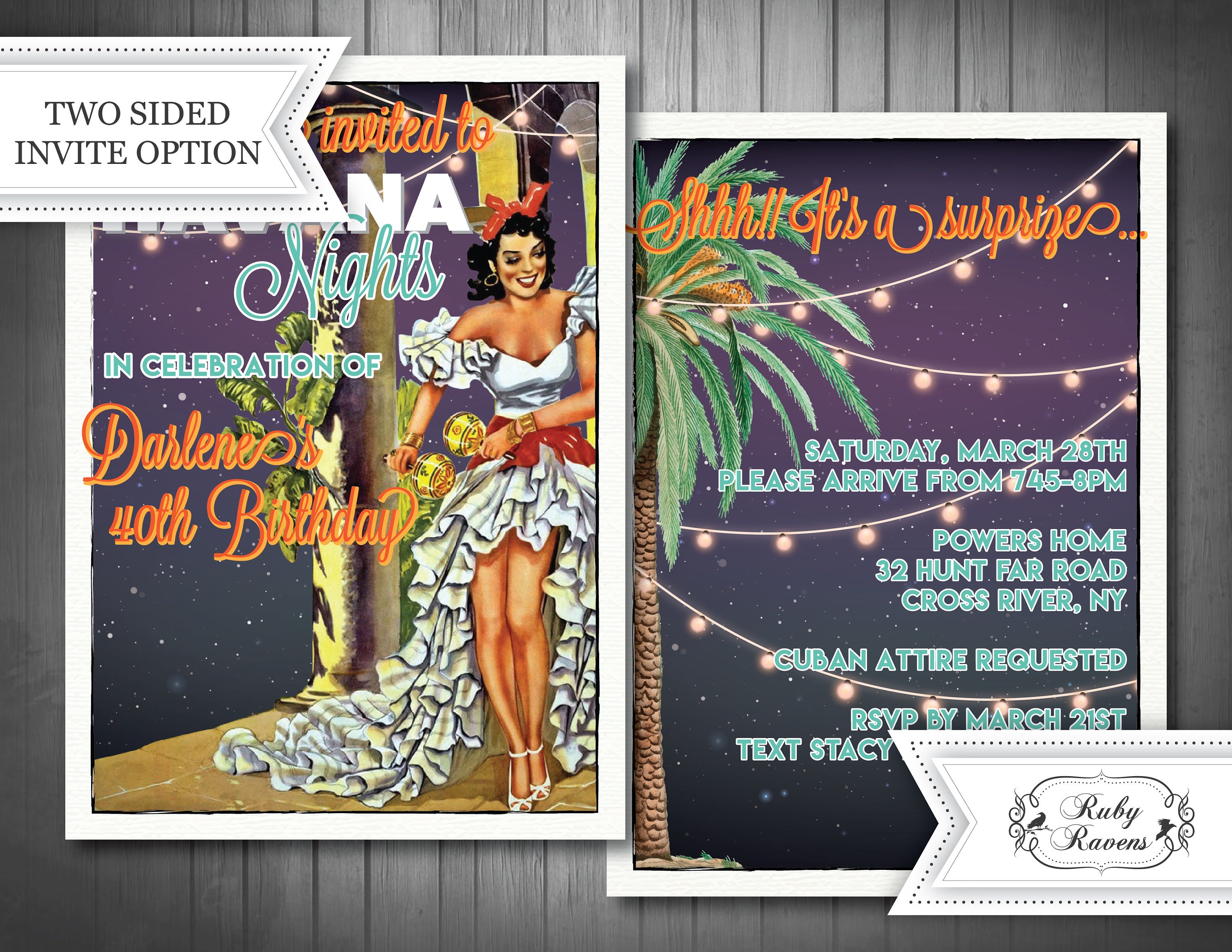 Havana Nights Invitation Salsa Night Invitation Havana Invitation Hot Havana night Invite two sided