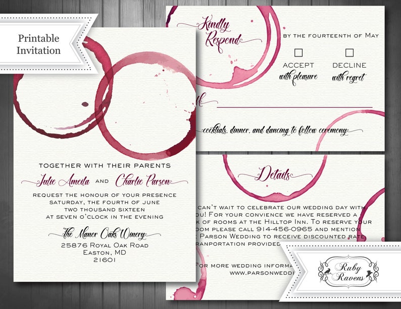 Wine Theme Wedding Invitation Vineyard Wedding Invite Wine Etsy