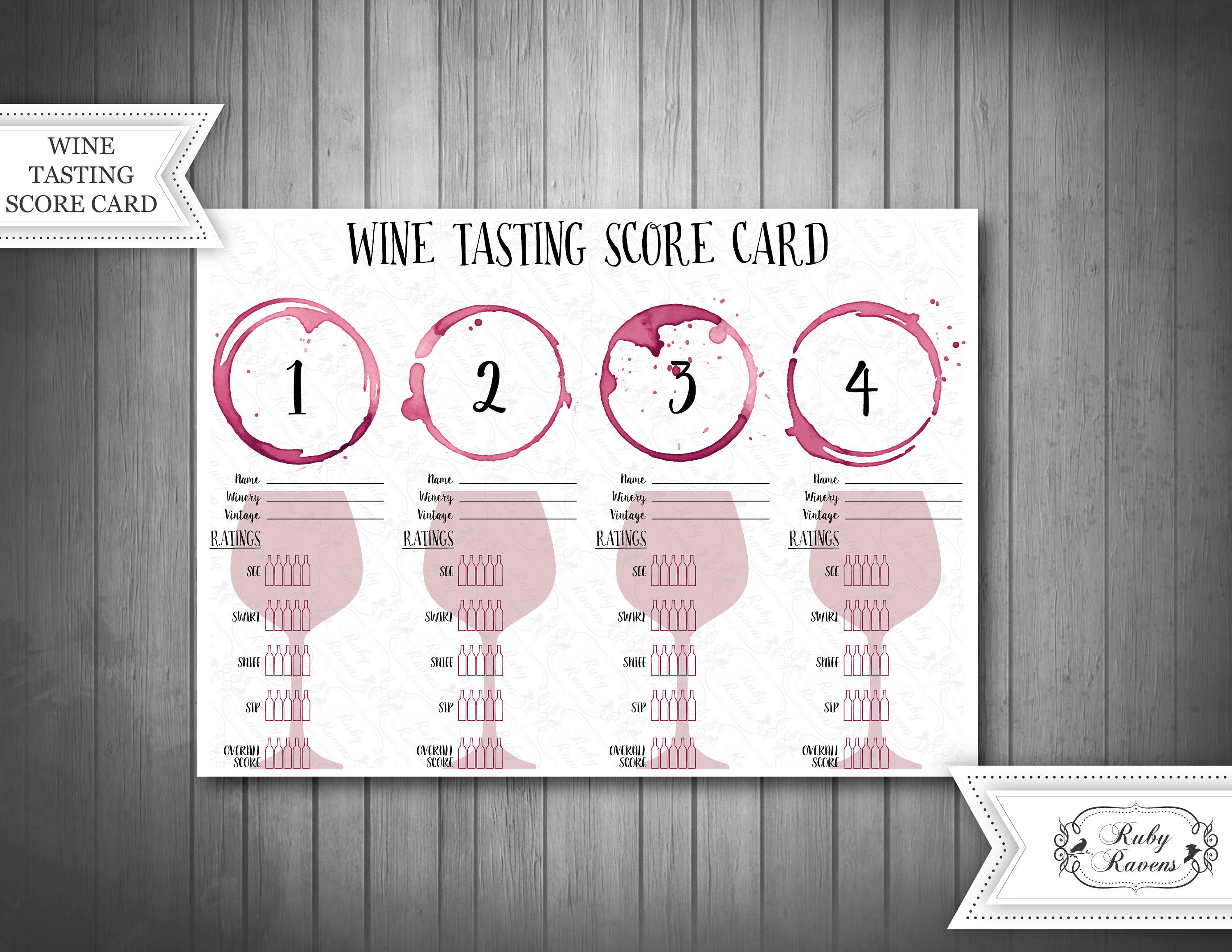 INSTANT DOWNLOAD Wine Tasting Score Card Wine Party Wine Etsy