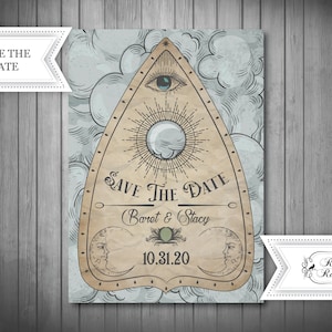 Tarot Card Halloween Invitation, Ouija postcard Save the date, Gothic Save the date, Mystic Invite, Planchette Card, till death do us part