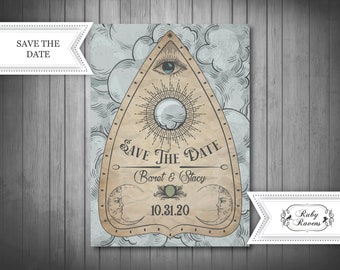 Tarot Card Halloween Invitation, Ouija postcard Save the date, Gothic Save the date, Mystic Invite, Planchette Card, till death do us part