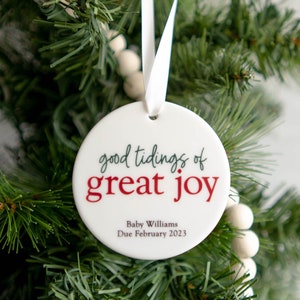 Pregnancy Announcement Christmas Ornament | Good Tidings of Great Joy Baby On the Way Ceramic Ornament | Expecting Parents Grandparents