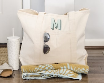 Shadow Monogram Canvas Boat Tote | Embroidered Monogram Canvas Tote | Carryall Pool Tote | Gift for Bridesmaids | Custom Tote | Beach Bag
