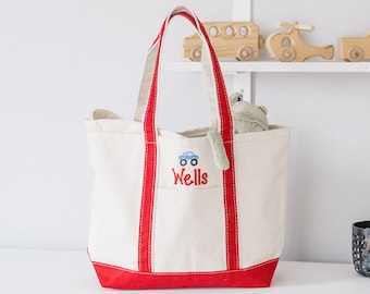 Personalized Canvas Boat Bag: Embroidered Tote Bag for Daycare, Mother's Day Out, School