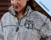 ON SALE Monogrammed Sherpa Quarter Zip Pullover Embroidered Sherpa Sweatshirt
