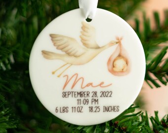 Birth Stats Baby's First Christmas Ceramic Ornament | Custom Baby Shower Gift | Personalized Christmas Ornament | Gift for New Parents