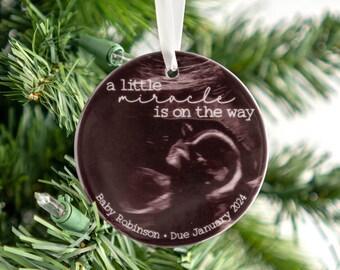 Pregnancy Announcement Personalized Sonogram Christmas Ornament: Baby Ultrasound Photo Keepsake