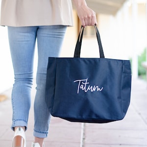 Monogrammed Everyday Tote Bag - Navy | Bridesmaid Gift | Teacher Tote | Day Car Bag | Personalized Custom Tote Embroidered with Name
