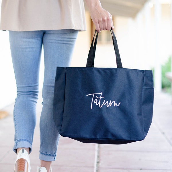 Monogrammed Everyday Tote Bag - Navy | Bridesmaid Gift | Teacher Tote | Day Car Bag | Personalized Custom Tote Embroidered with Name