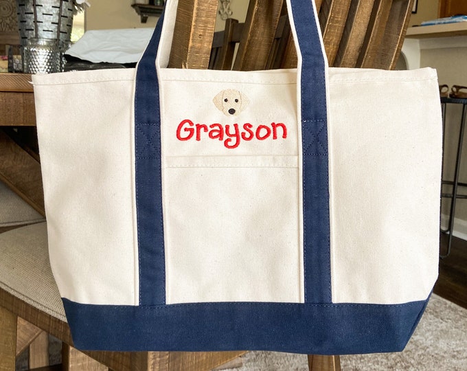 Personalized Boat Bag | Canvas Tote Bag | School Tote Bag | Embroidered Boat Bag | Beach Tote | Name Tote Bag