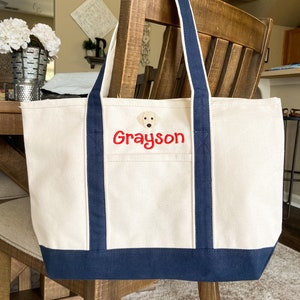 Personalized Boat Bag Canvas Tote Bag School Tote Bag Embroidered Boat Bag Beach Tote Name Tote Bag image 1