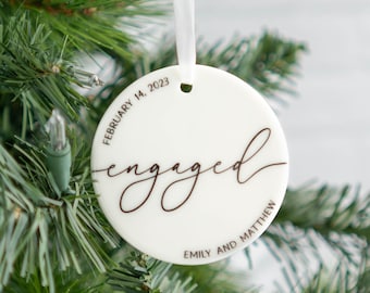 Engagement Christmas Ornament | Personalized Couples Proposal Gift | Our First Christmas Engaged Ornament | Couples Engagement Party Gift