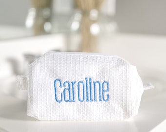 Small Waffle Cosmetic Travel Bag with Embroidered Name or Monogram | Graduation, Bid Day, Wedding Gift